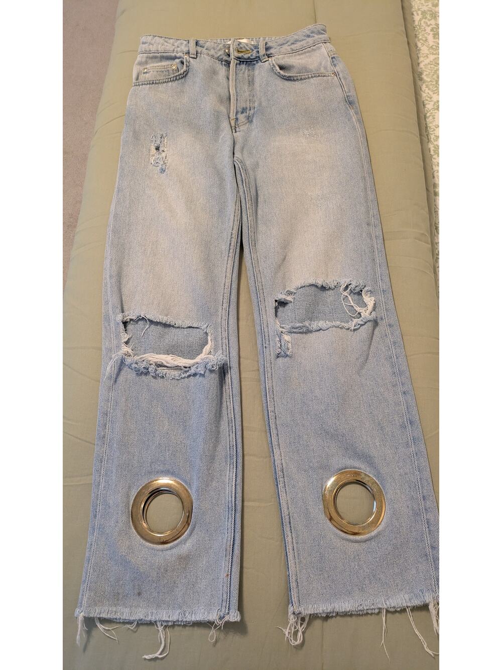 Anine Bing Giovanna Distressed Grommet Crop Jeans